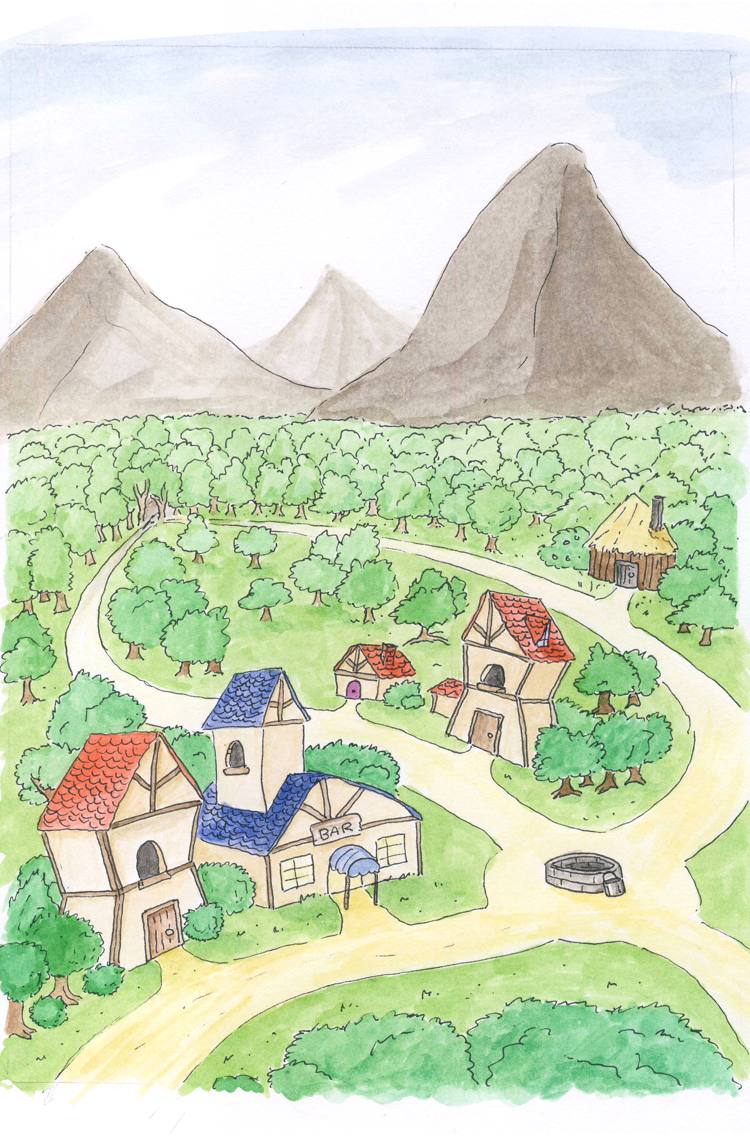 A painting of a town