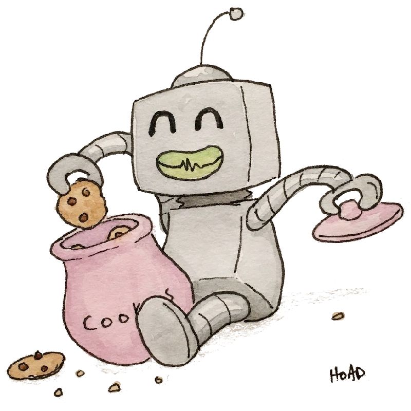A robot eating cookies